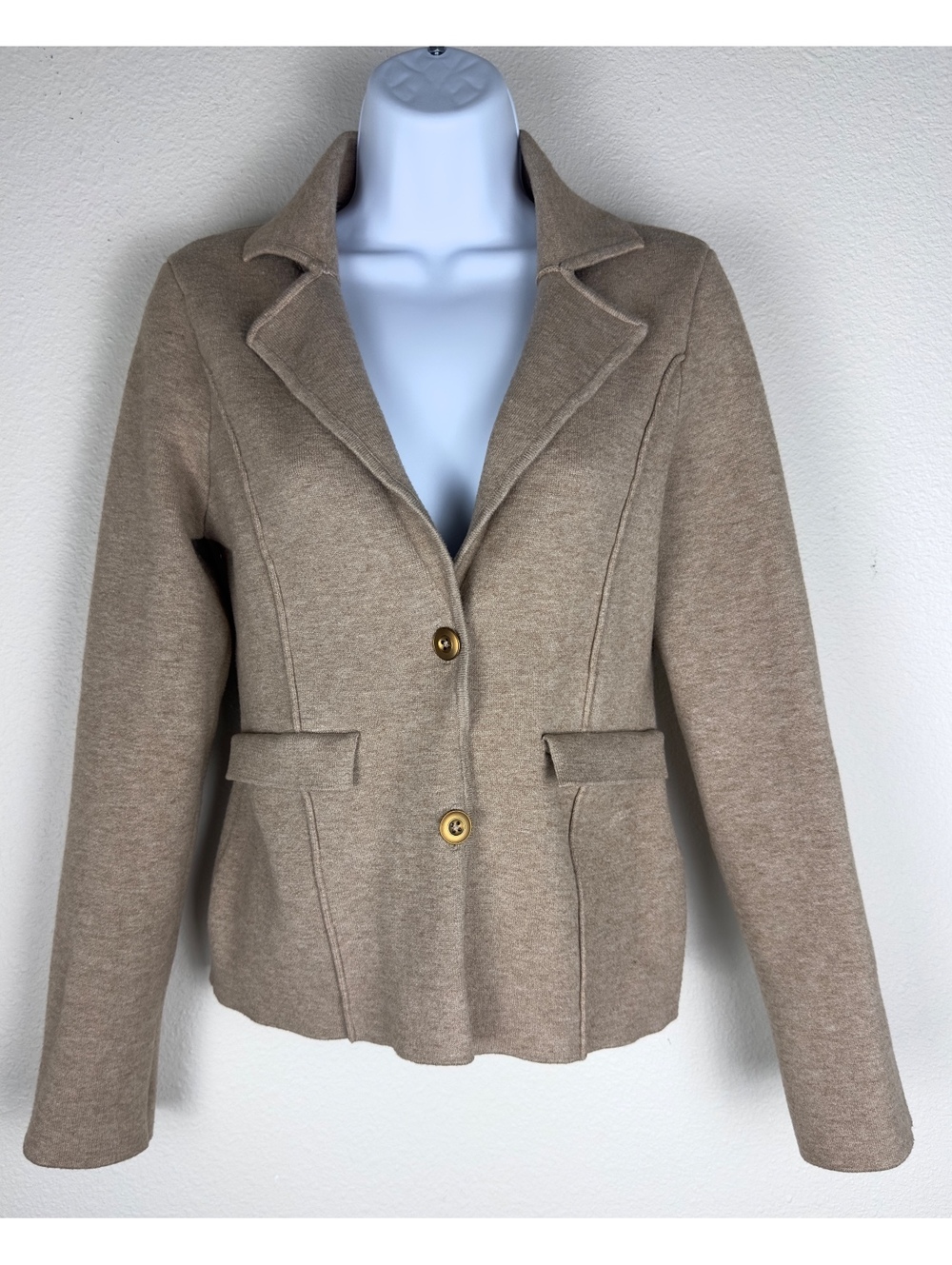 Anthropologie Women’s XS Taupe Knit Blazer Jacket 2 Button Stretch Career